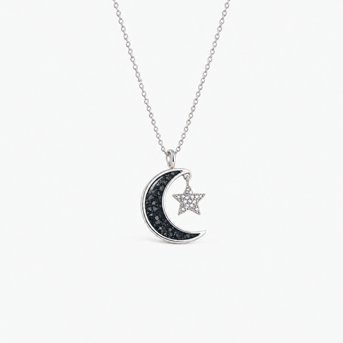 Moon and Star Ashes Necklace — Midnight, visible ashes