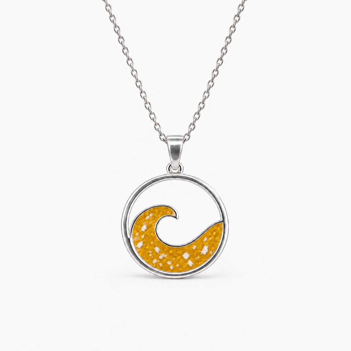 Ocean Wave Ashes Necklace — Amber, visible ashes