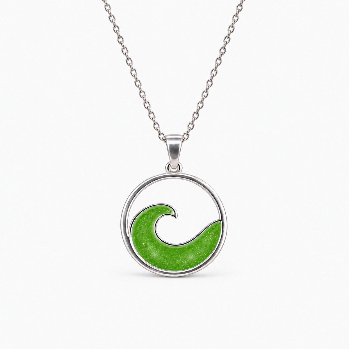 Ocean Wave Ashes Necklace — Apple Green, hidden ashes