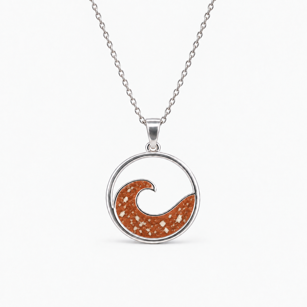 Ocean Wave Ashes Necklace — Copper, visible ashes