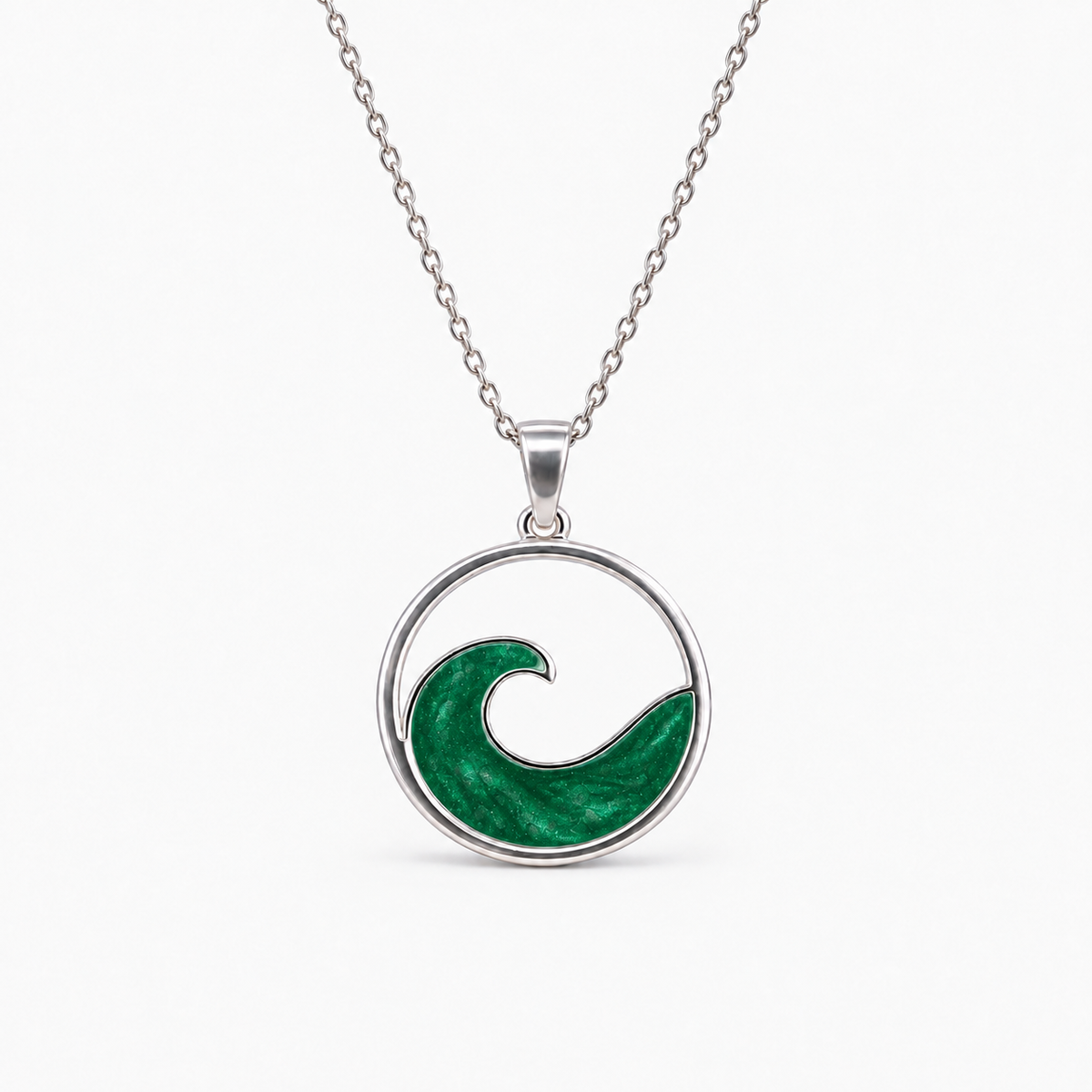 Ocean Wave Ashes Necklace — Emerald, hidden ashes