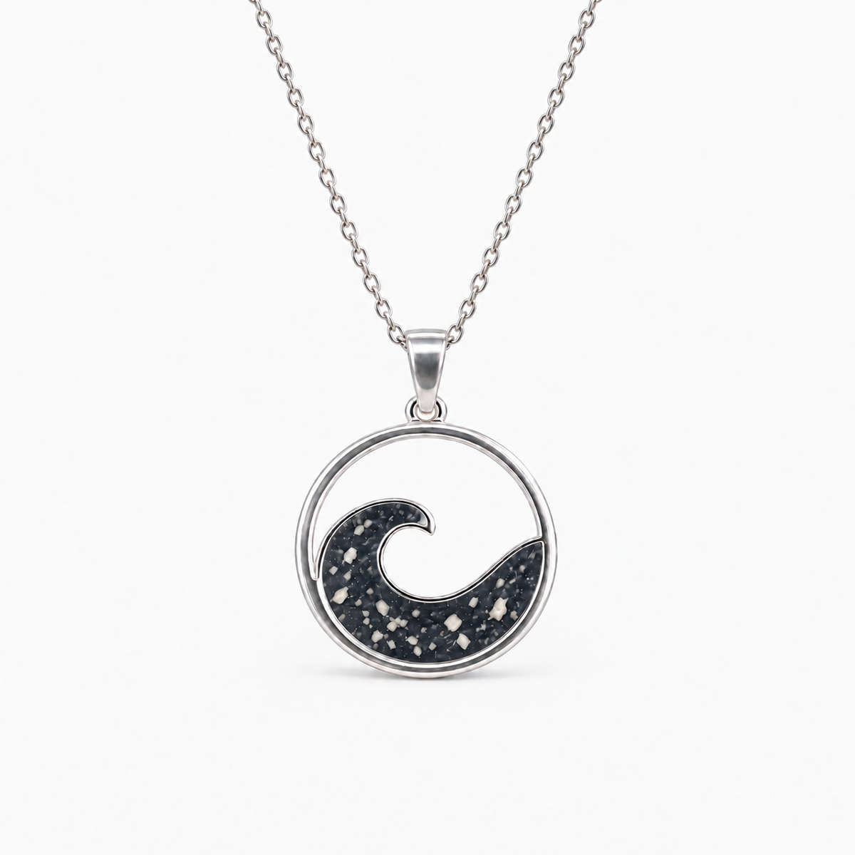 Ocean Wave Ashes Necklace — Midnight, visible ashes