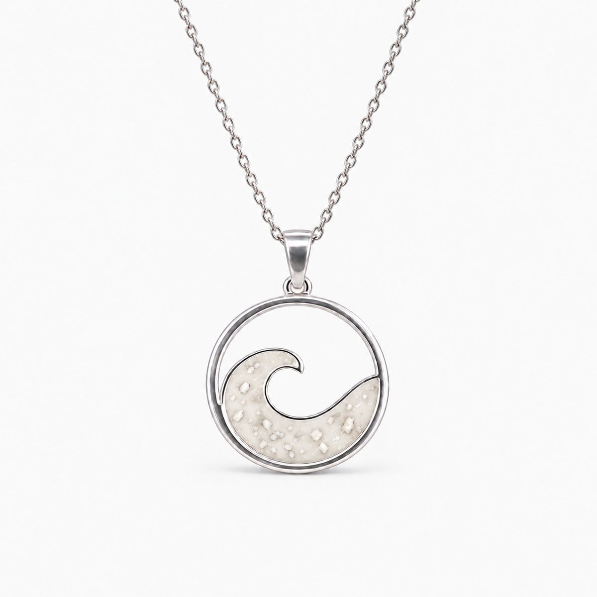 Ocean Wave Ashes Necklace — Pearl, visible ashes