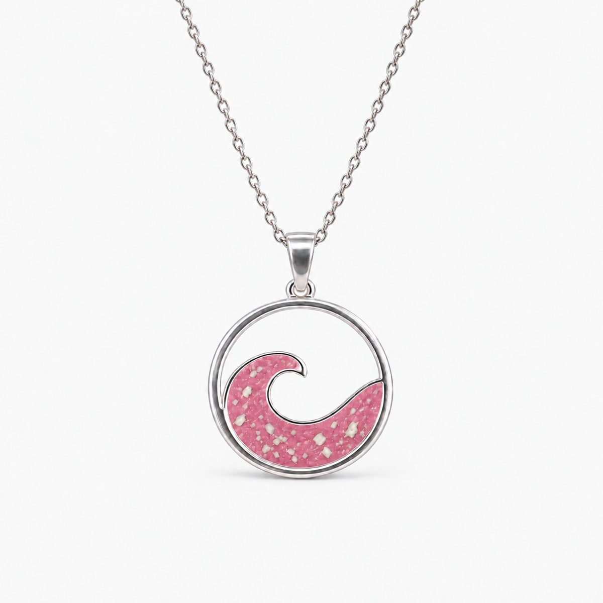 Ocean Wave Ashes Necklace — Pink, visible ashes