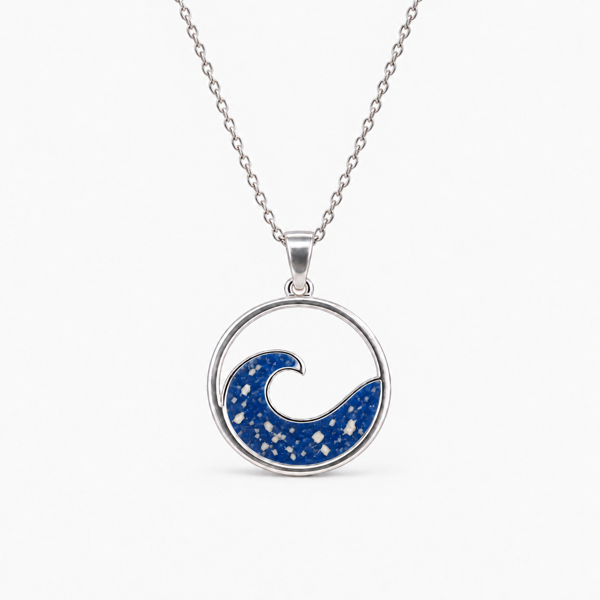Ocean Wave Ashes Necklace — Sapphire, visible ashes