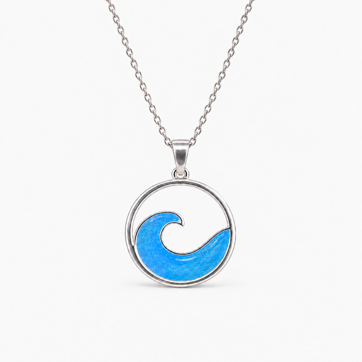 Ocean Wave Ashes Necklace — Sky Blue, hidden ashes