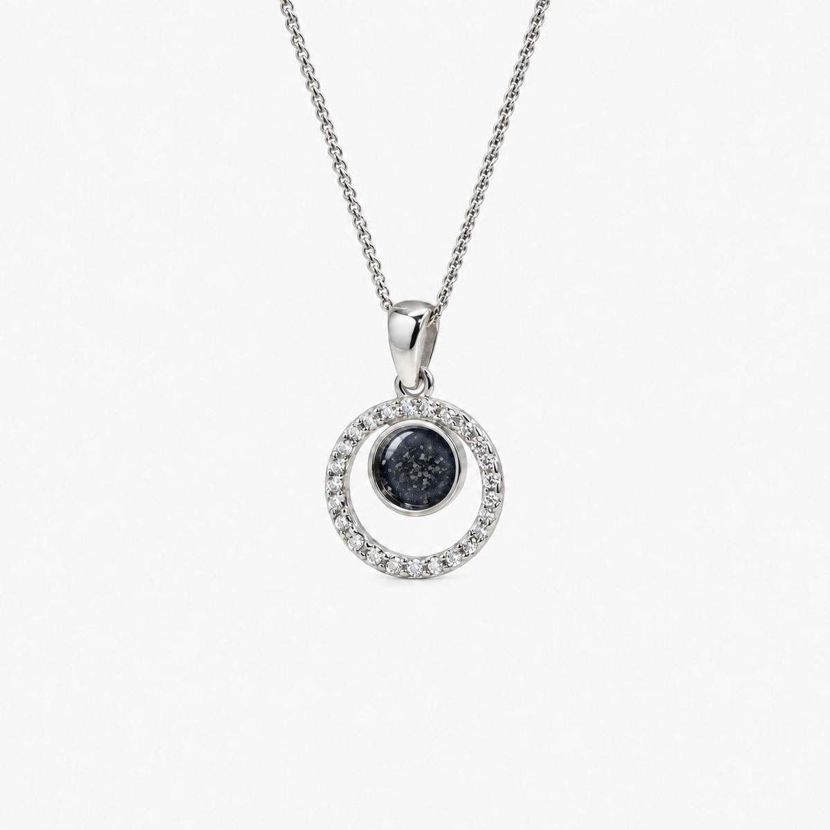 Orbit Halo Ashes Necklace — Midnight, visible ashes