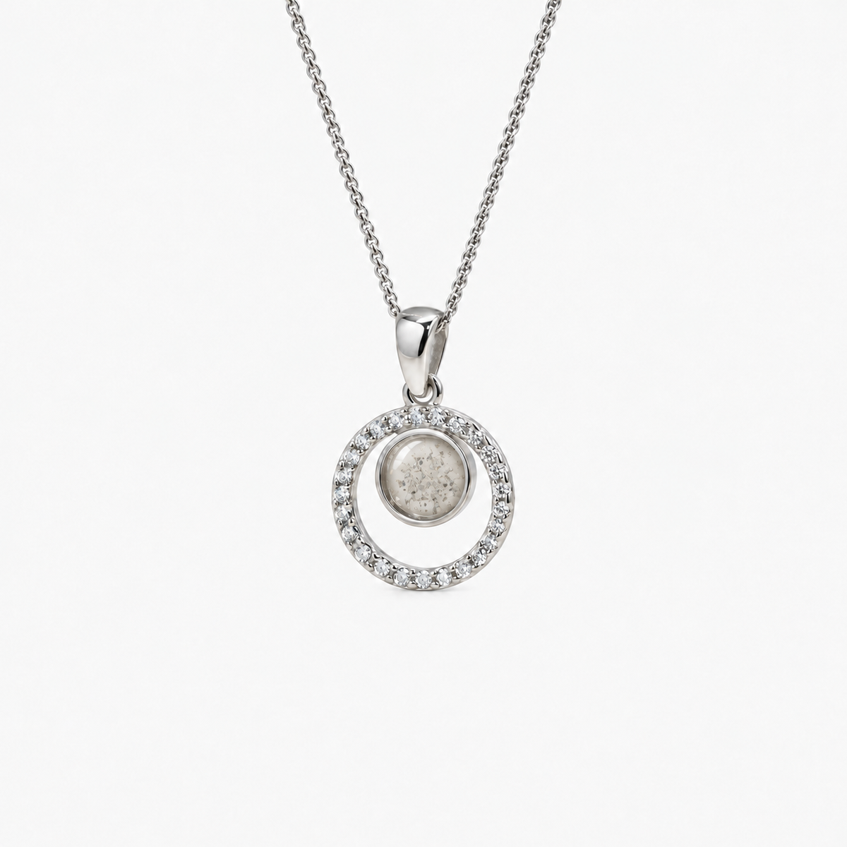 Orbit Halo Ashes Necklace — Pearl, visible ashes