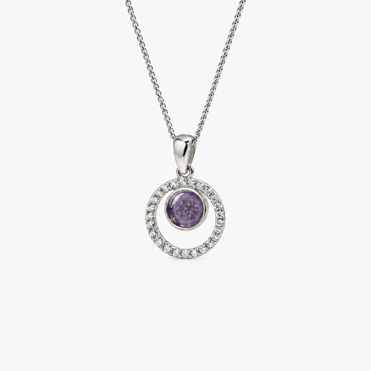 Orbit Halo Ashes Necklace — Purple, visible ashes