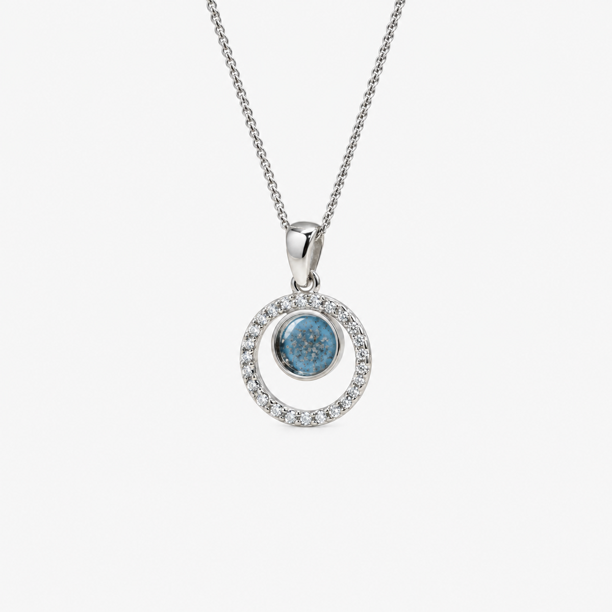 Orbit Halo Ashes Necklace — Sky Blue, visible ashes