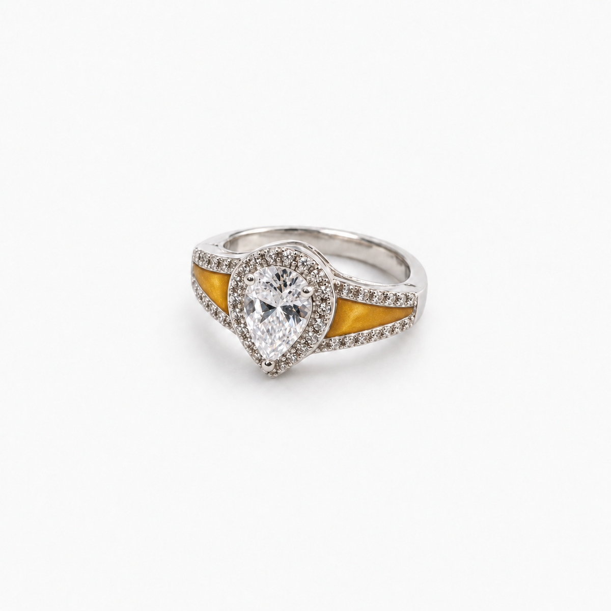 Pear CZ Ashes Ring in Amber with hidden ashes