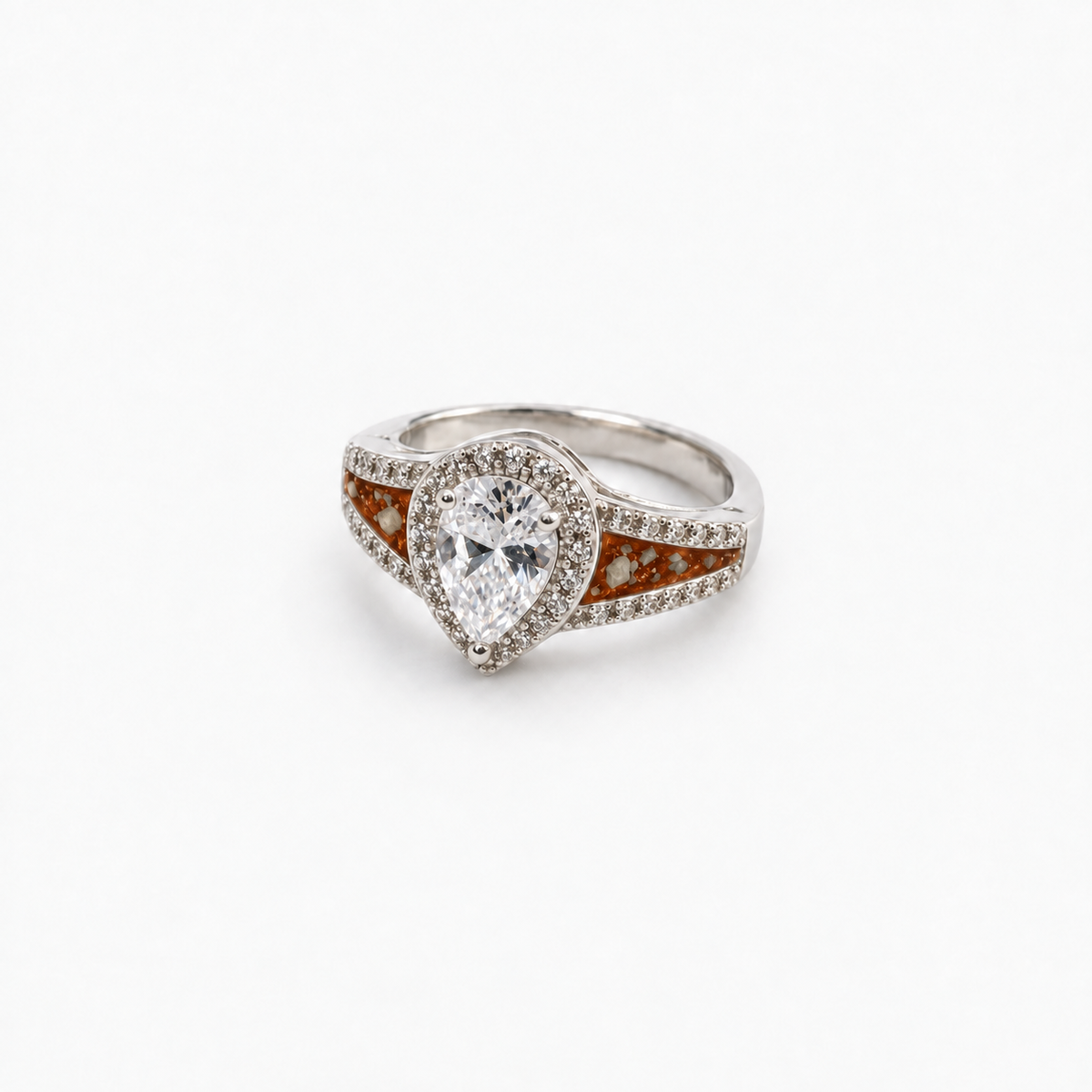 Pear CZ Ashes Ring in Copper with visible ashes