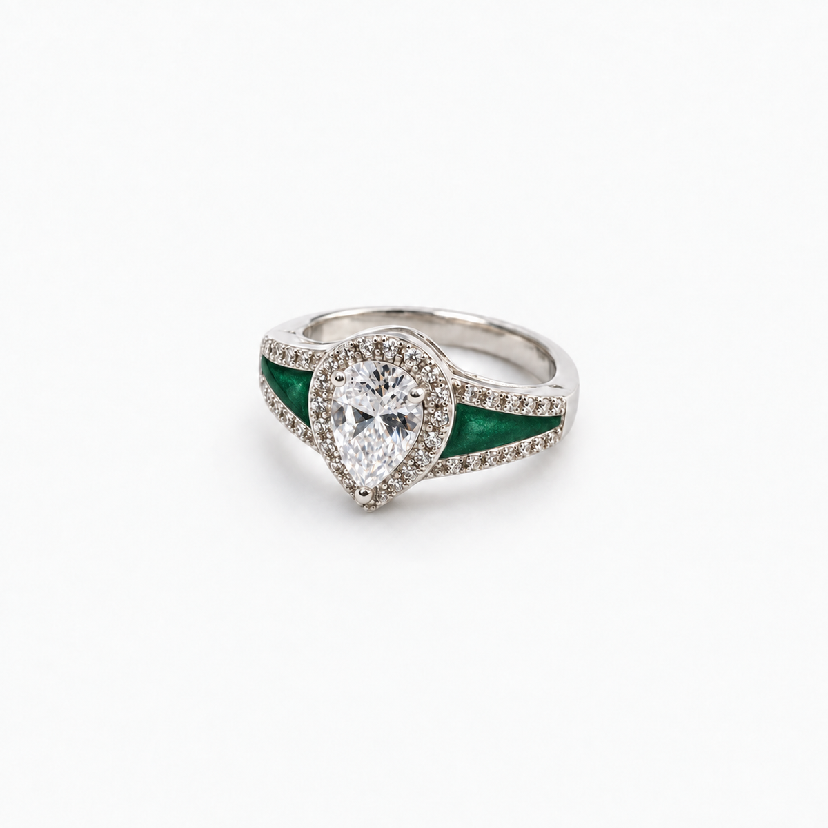 Pear CZ Ashes Ring in Emerald with hidden ashes