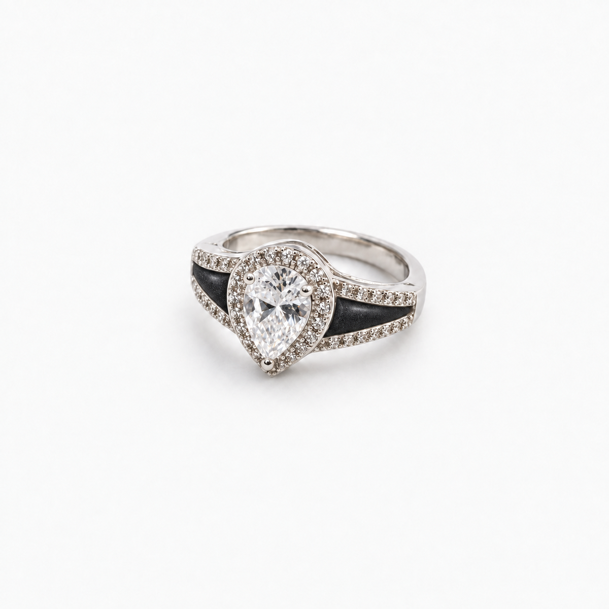 Pear CZ Ashes Ring in Midnight with hidden ashes