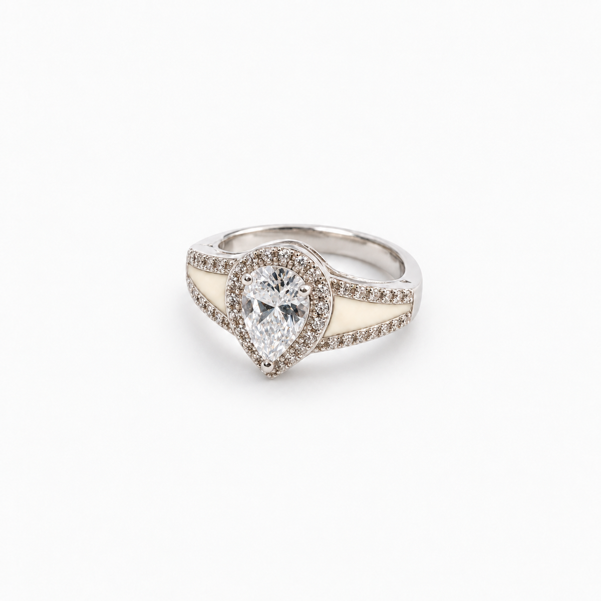 Pear CZ Breast Milk Ring with natural ivory resin