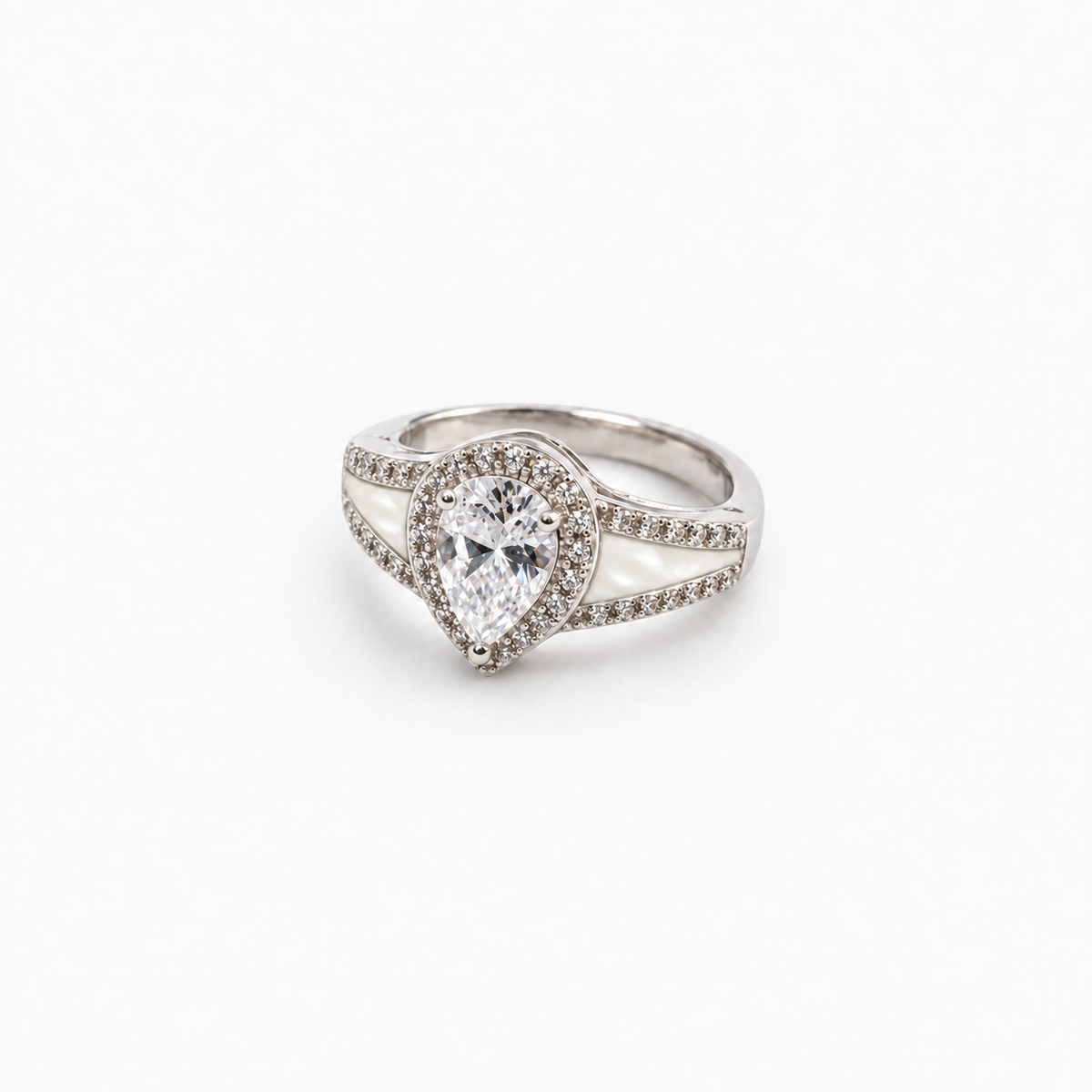 Pear CZ Ashes Ring in Pearl with hidden ashes