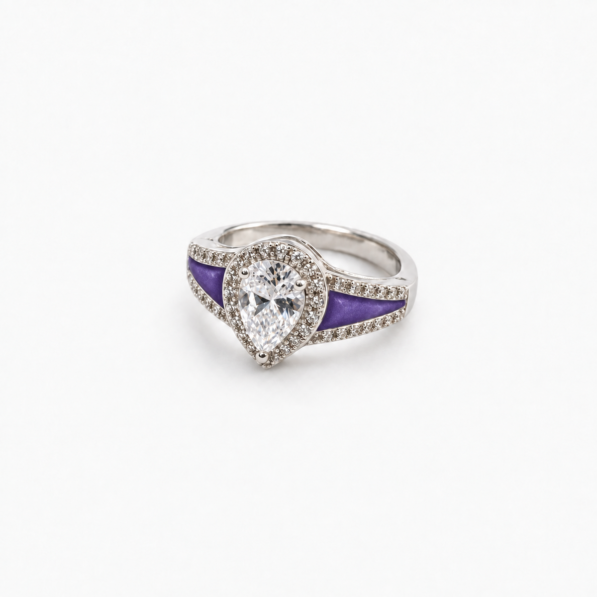 Pear CZ Ashes Ring in Purple with hidden ashes