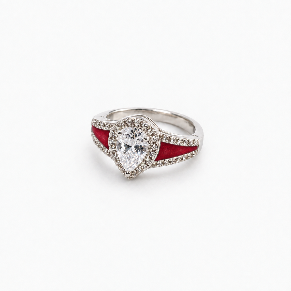 Pear CZ Ashes Ring in Ruby Red with hidden ashes