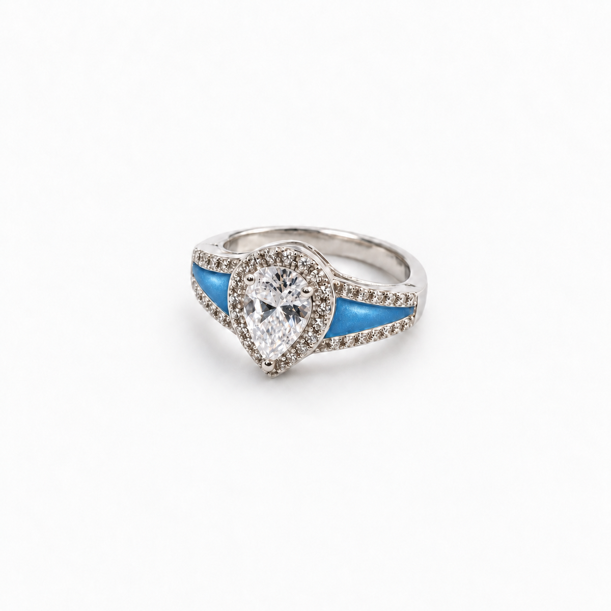 Pear CZ Ashes Ring in Sky Blue with hidden ashes