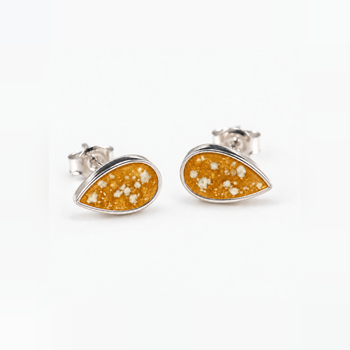pear stud ashes earrings — Amber, visible ashes