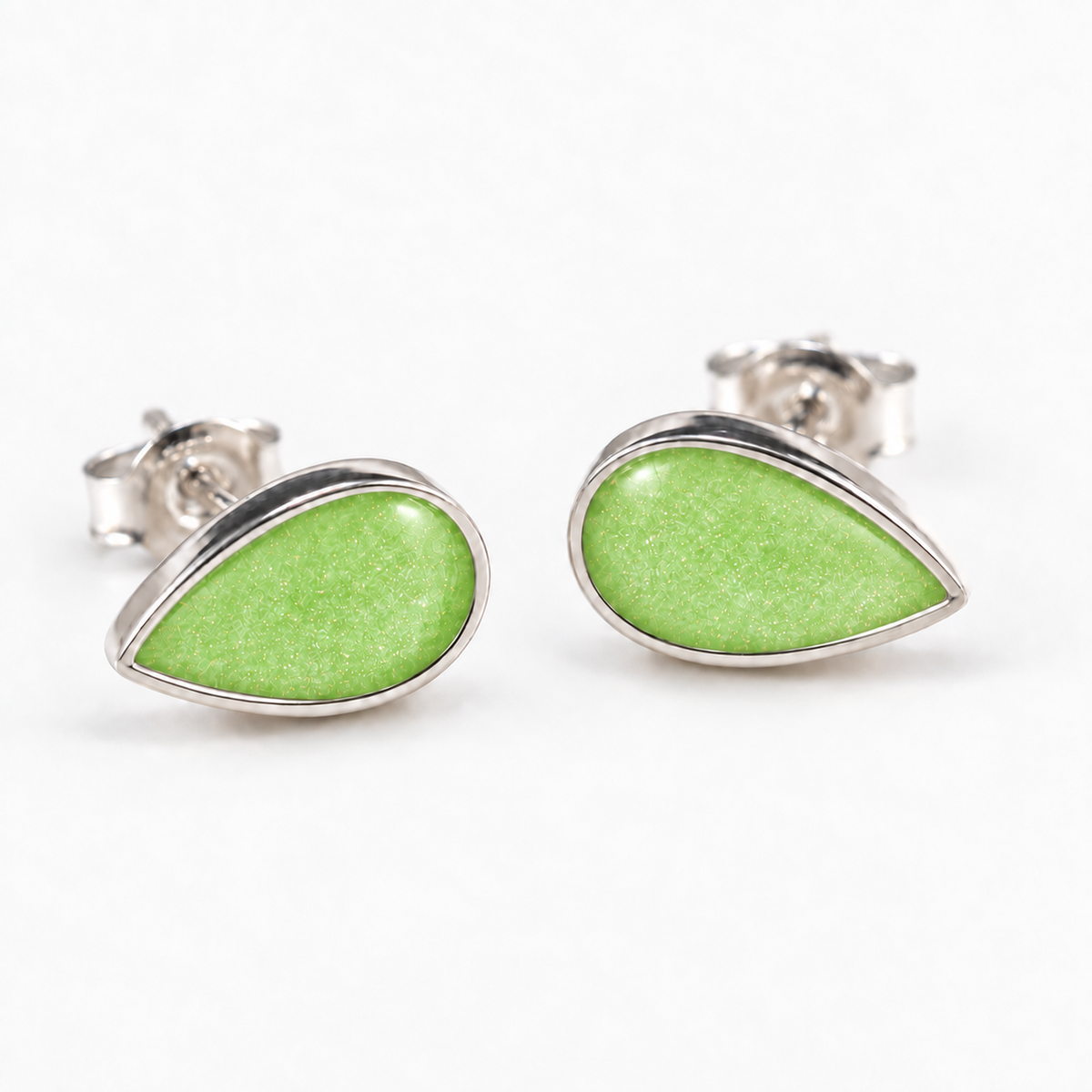 pear stud ashes earrings — Apple Green, hidden ashes