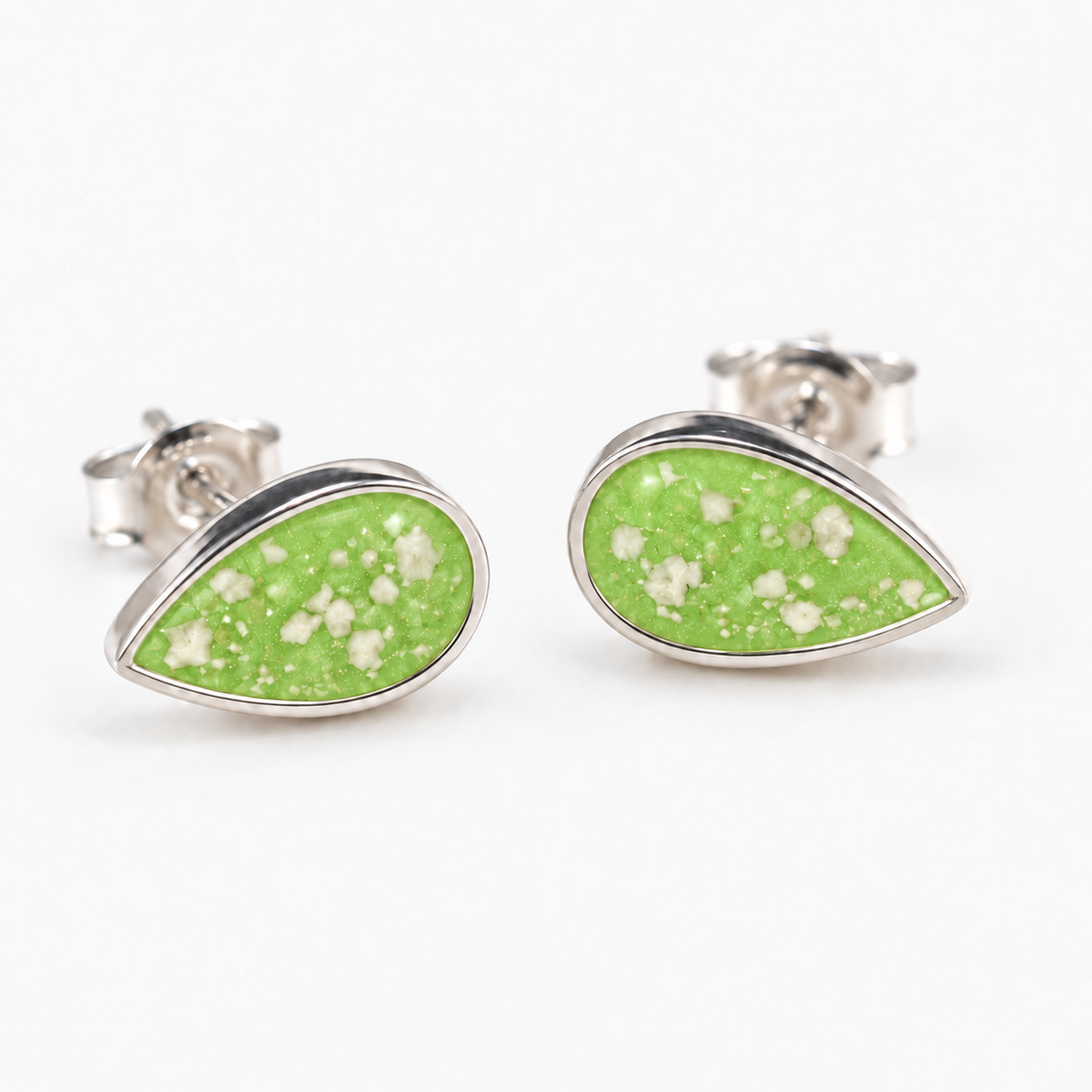 pear stud ashes earrings — Apple Green, visible ashes