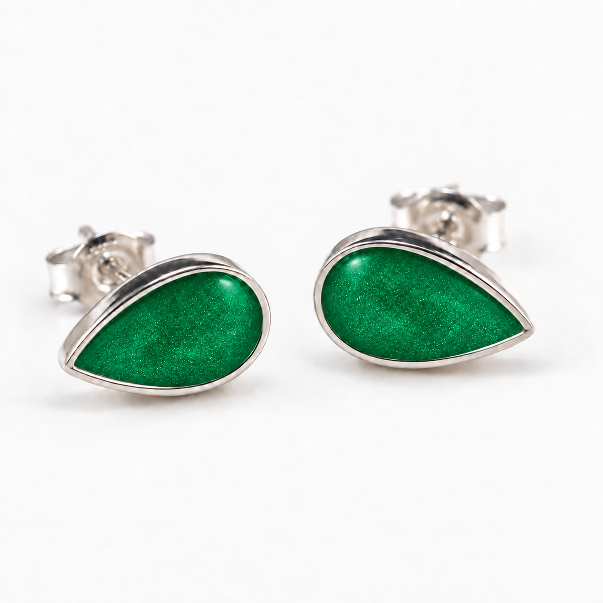 pear stud ashes earrings — Emerald, hidden ashes