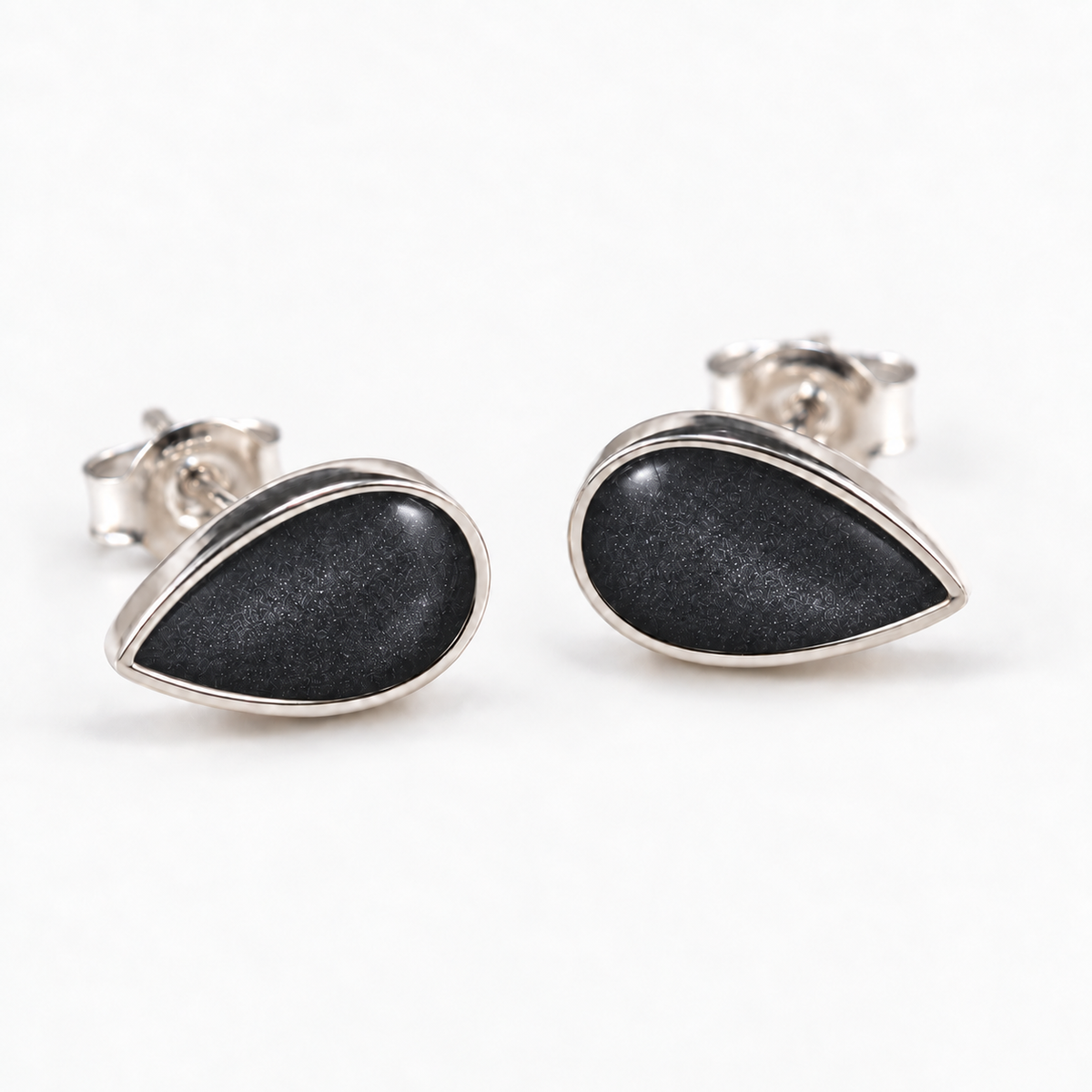 pear stud ashes earrings — Midnight, hidden ashes