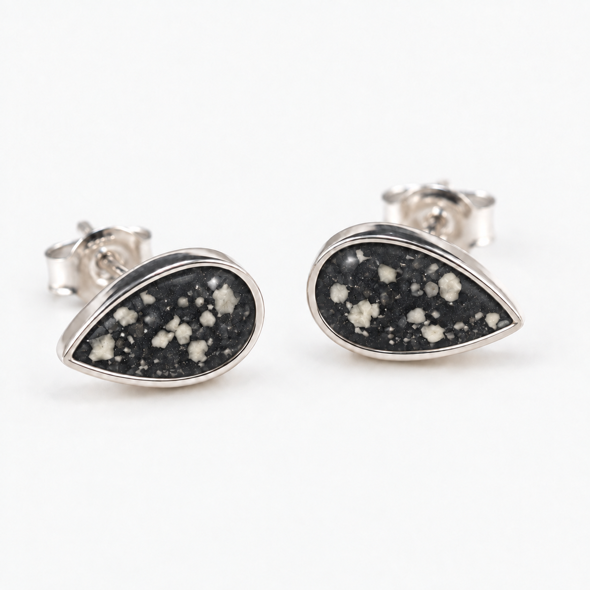 pear stud ashes earrings — Midnight, visible ashes