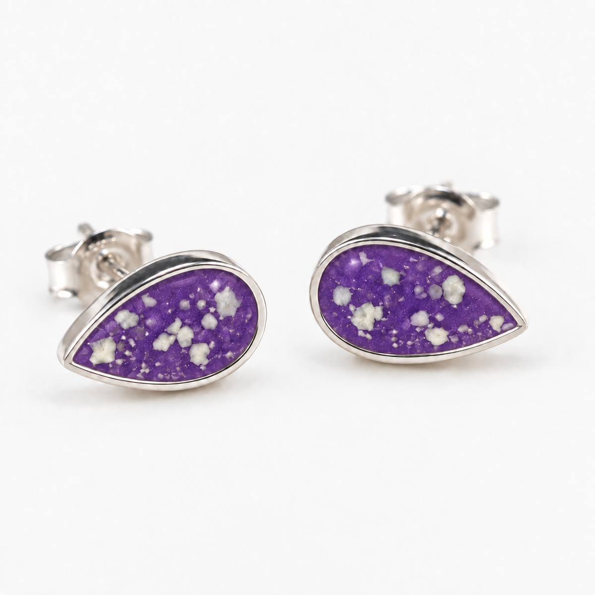 pear stud ashes earrings — Purple, visible ashes