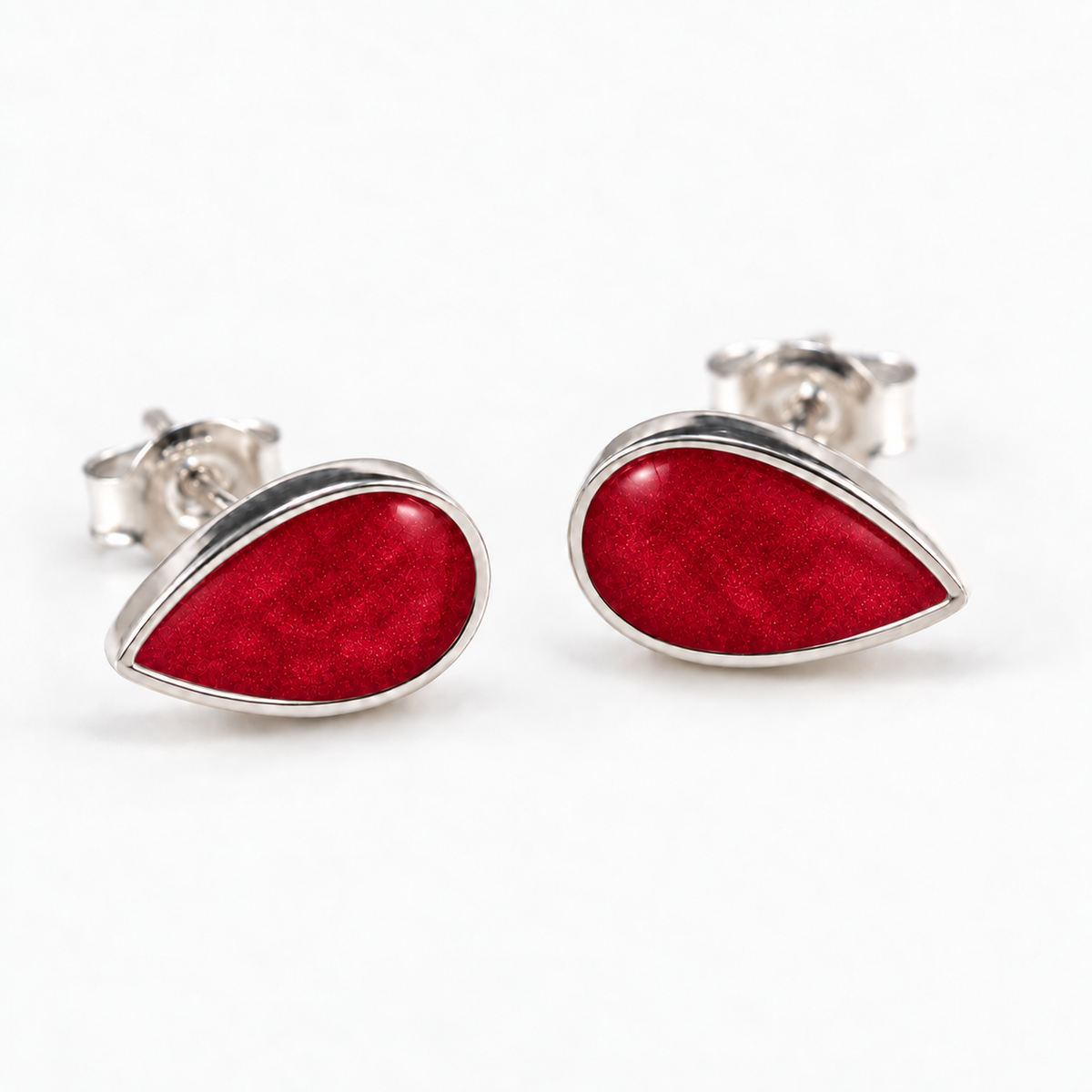 pear stud ashes earrings — Ruby Red, hidden ashes