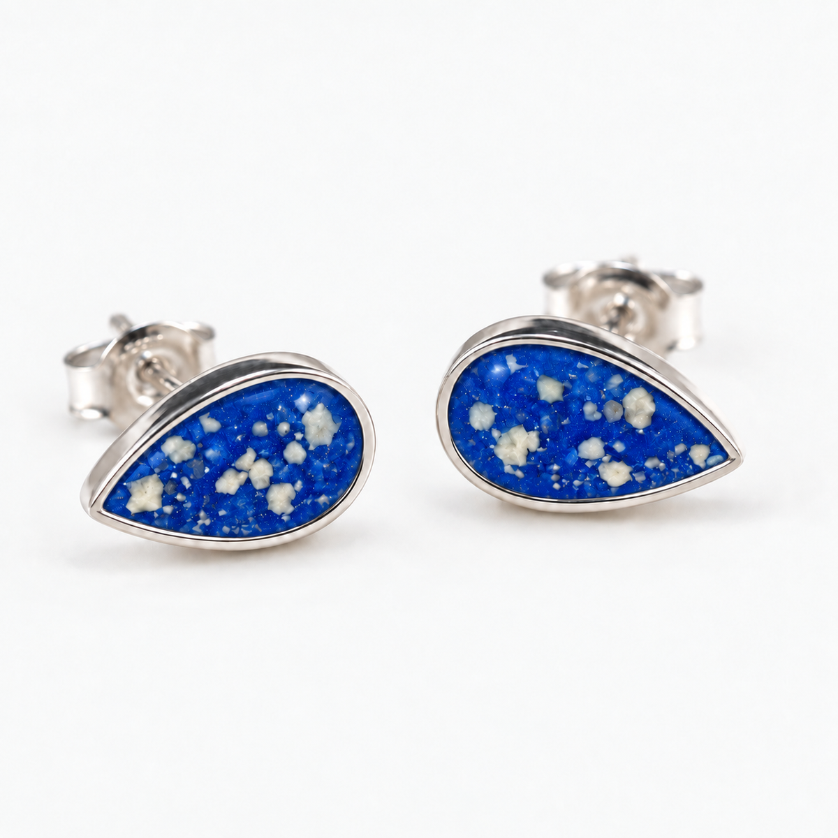 pear stud ashes earrings — Sapphire, visible ashes