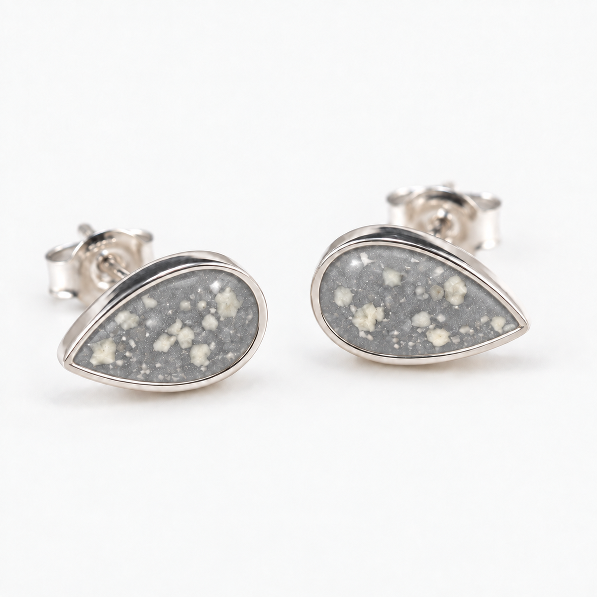 pear stud ashes earrings — Silver, visible ashes