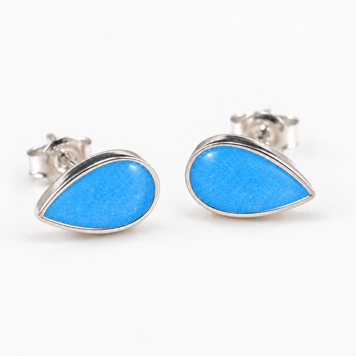 Pear Stud Ashes Earrings — Sky Blue, hidden ashes