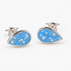 Pear Stud Ashes Earrings — Sky Blue, visible ashes