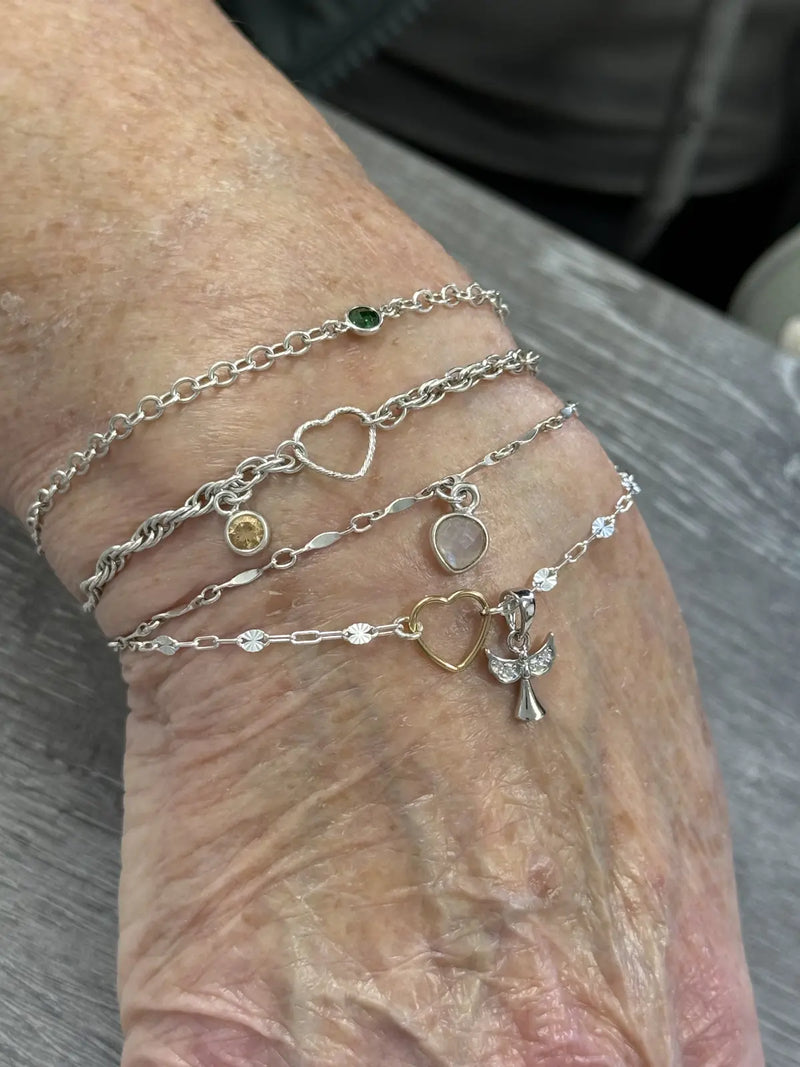 Permanent bracelet chains and charms to choose from