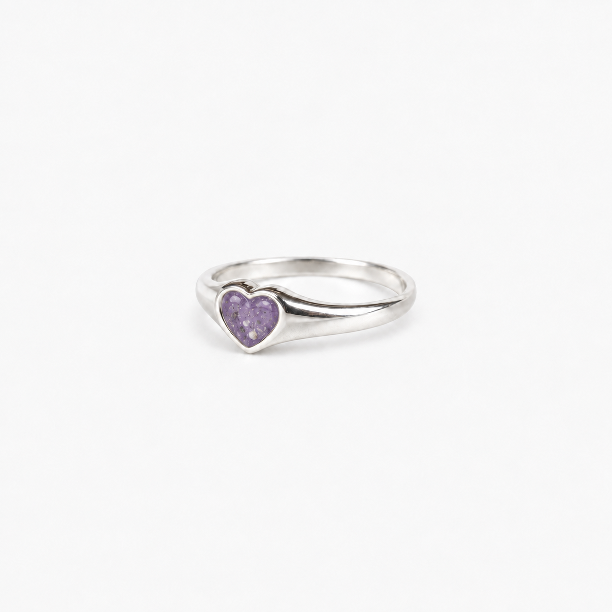 Petite Heart Ashes Ring — Purple, visible ashes