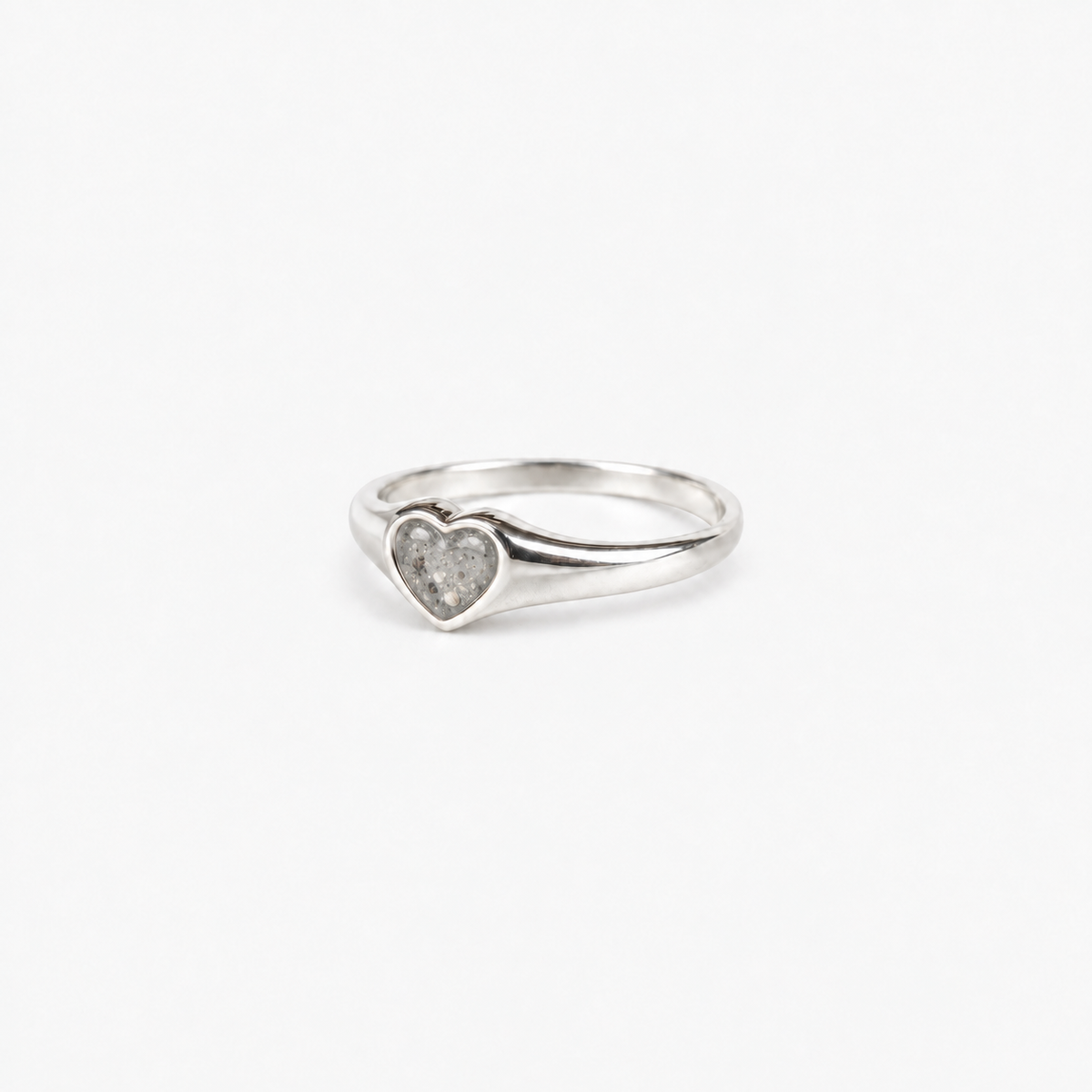 Petite Heart Ashes Ring — Silver, visible ashes