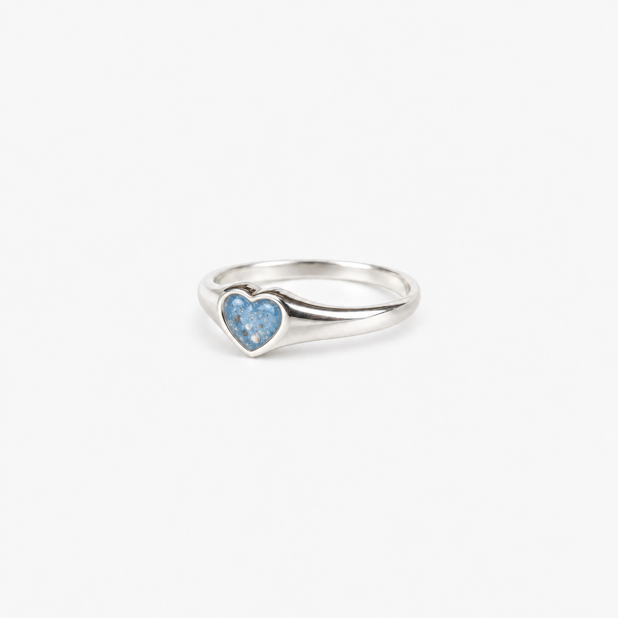 Petite Heart Ashes Ring — Sky Blue, visible ashes