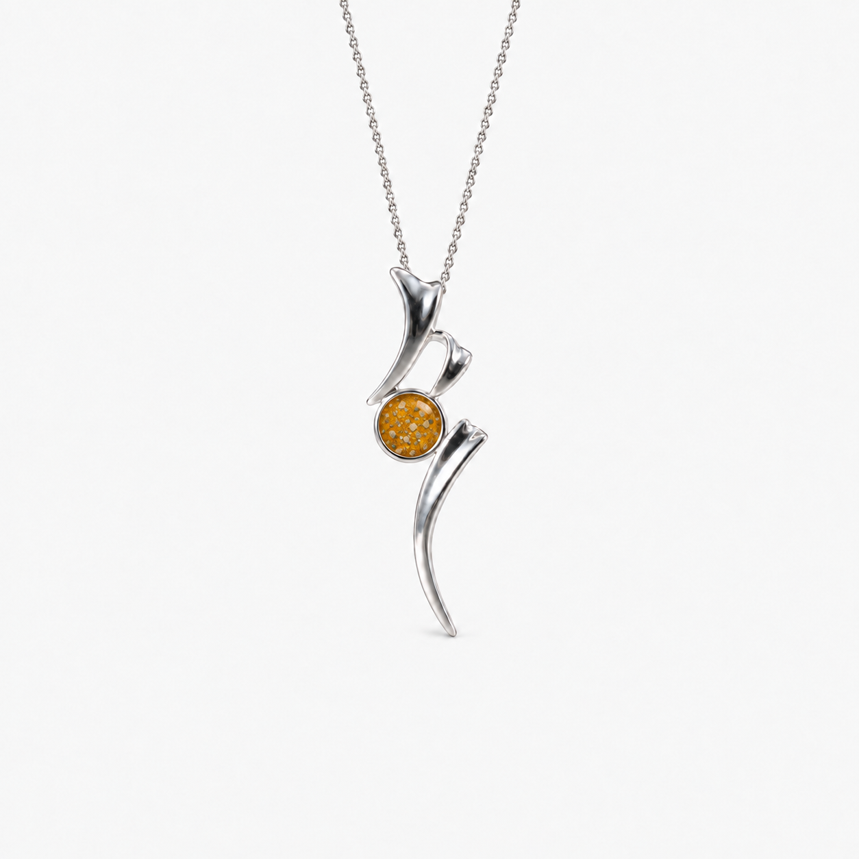 Ribbon Ashes Necklace in Amber with visible inclusions
