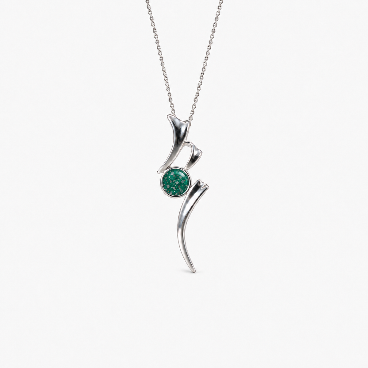 Ribbon Ashes Necklace in Emerald with visible inclusions