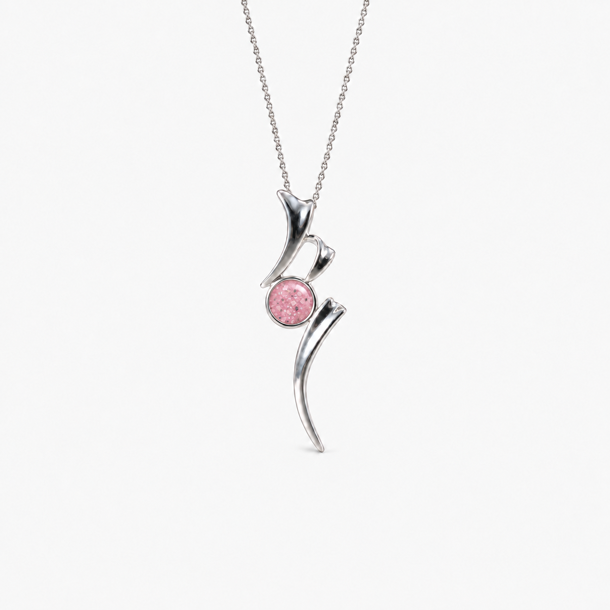 Ribbon Ashes Necklace in Pink with visible inclusions
