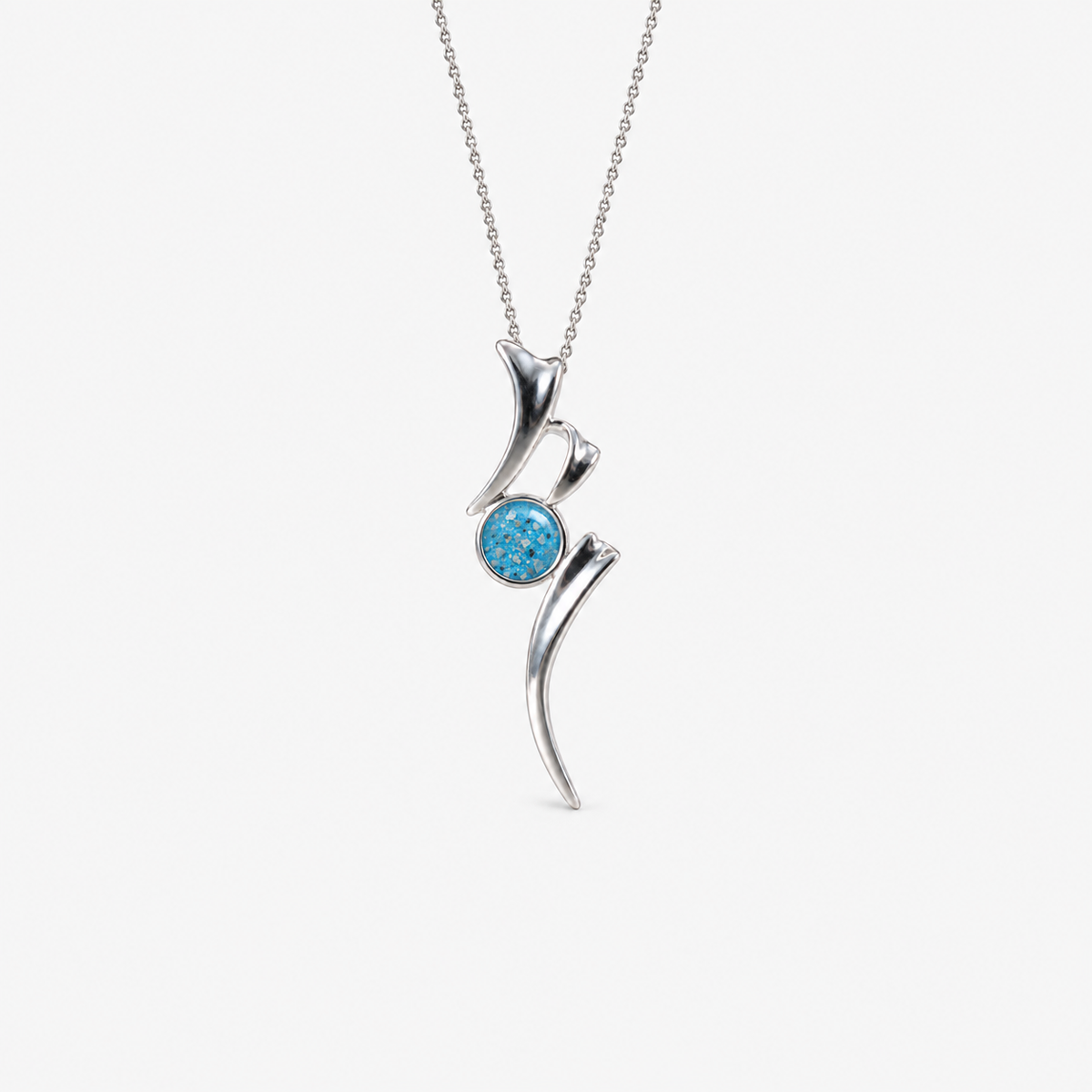 Ribbon Ashes Necklace in Sky Blue with visible ashes