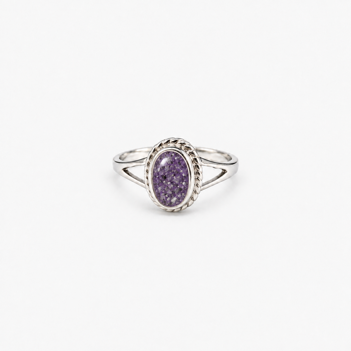 Rope Oval Ashes Ring — Purple, visible ashes