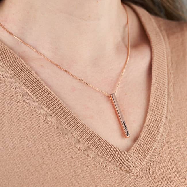 Gold Engraved Bar Necklace | Handwriting | Featherlings UK