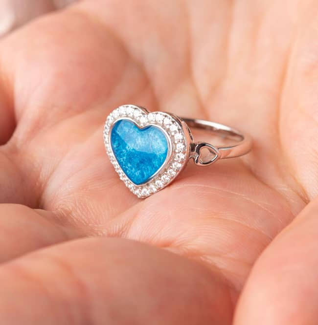 Spirited heart ring hot sale cyan blue crystal