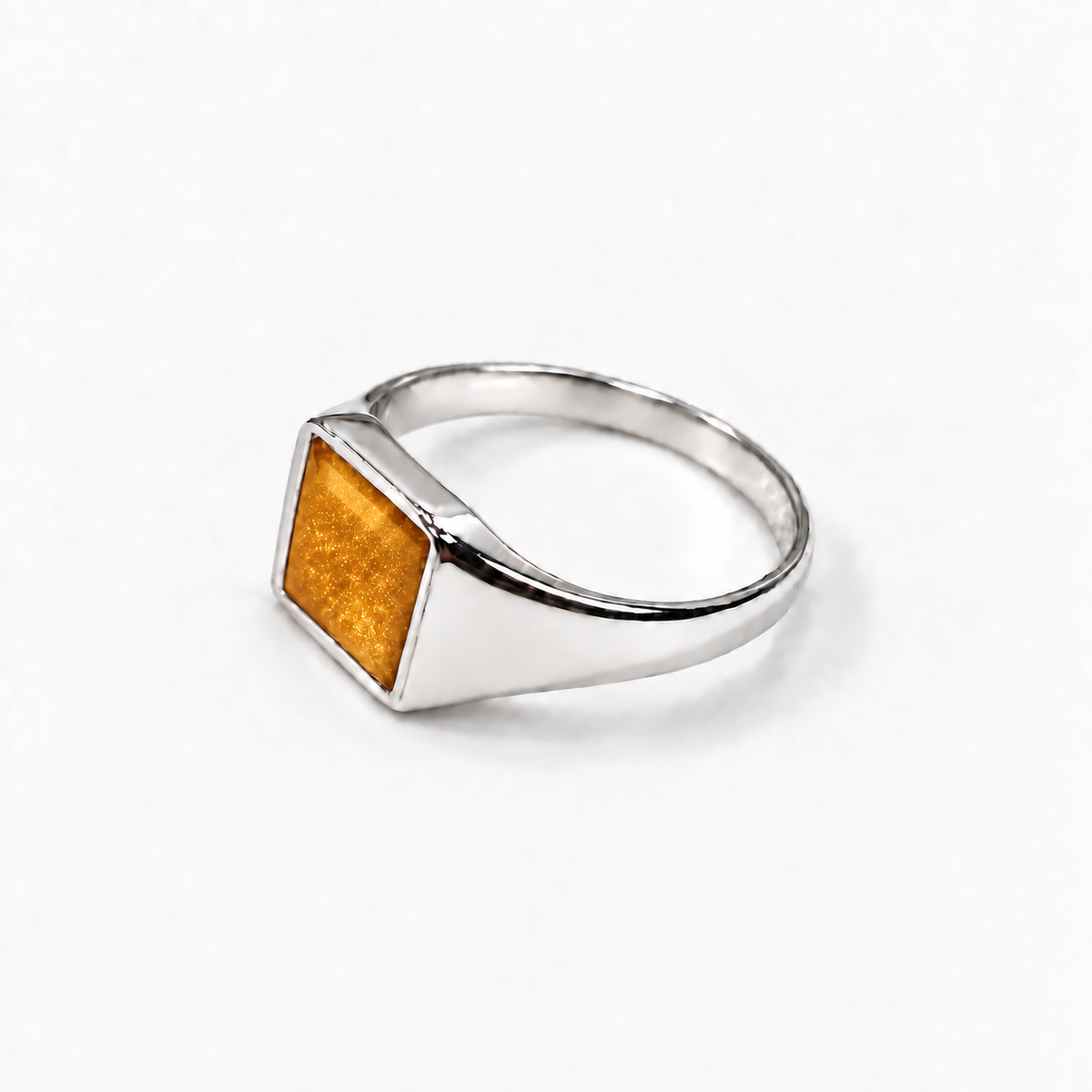 Small Square Signet Ashes Ring — Amber, hidden ashes