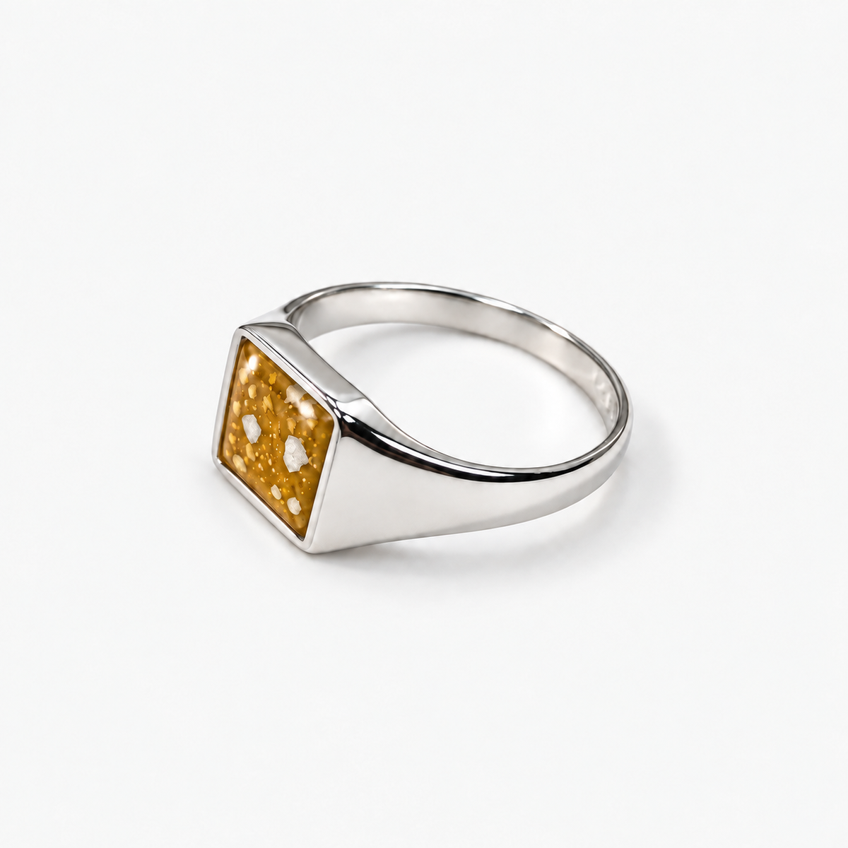 Small Square Signet Ashes Ring — Amber, visible ashes