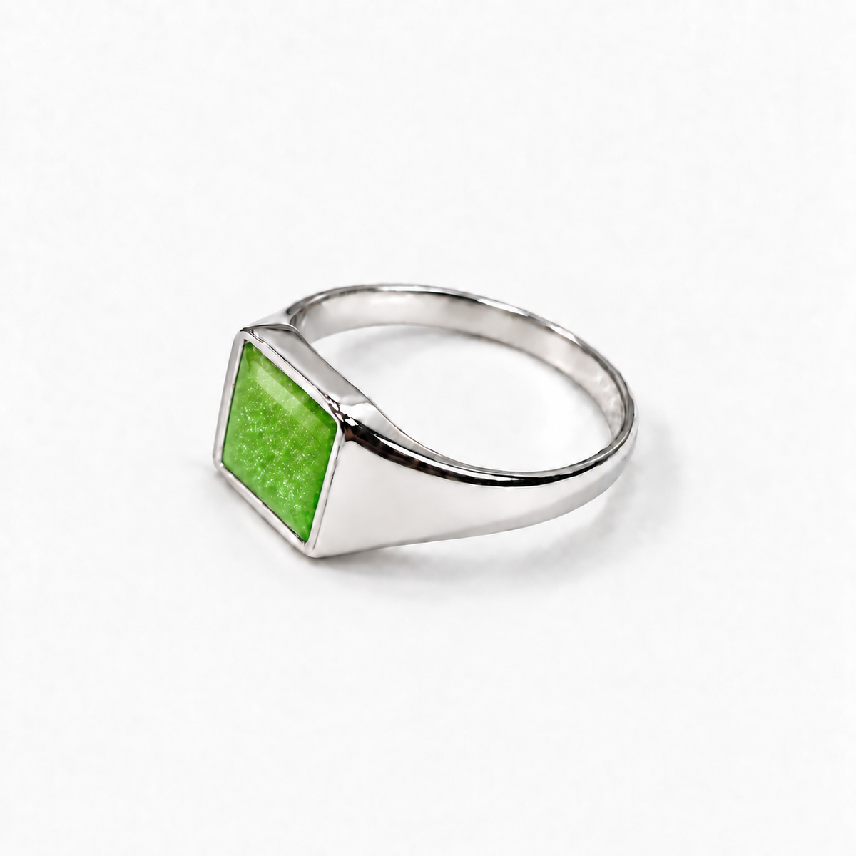 small square signet ashes ring — Apple Green, hidden ashes