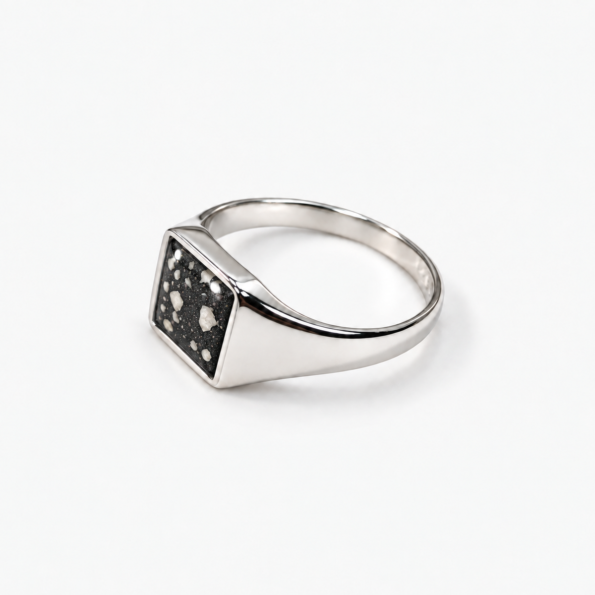 Small Square Signet Ashes Ring — Midnight, visible ashes